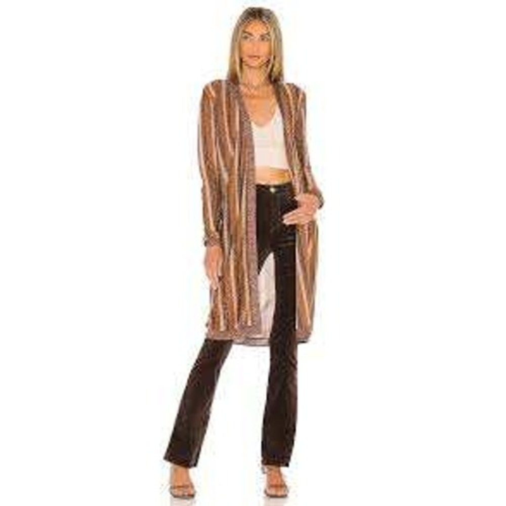 L'Agence Berkeley Wrap Cardigan in Khaki Multi Stripe Midi Length Size Medium